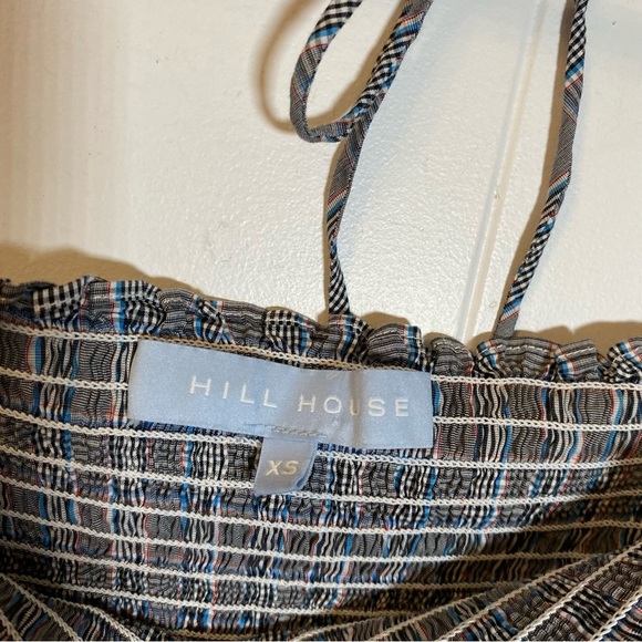 Hill House The Athena Nap Dress Plaid Grey Babydoll Smocked Blue Puff Sleeves - Picture 5 of 9